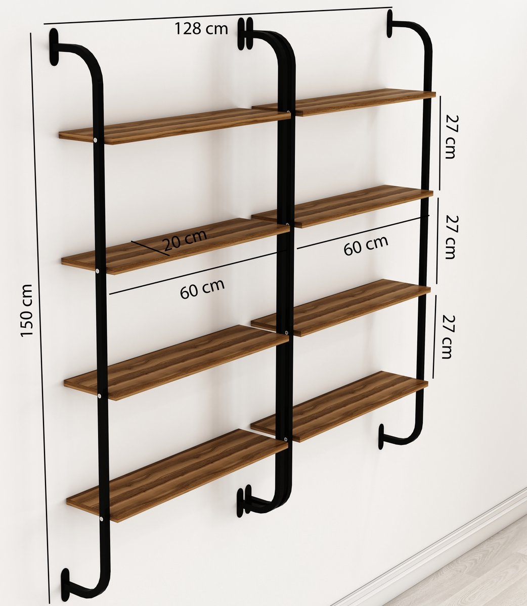 SENSA - Boeken Rek - Wandrek industrieel - Kantoorkast - 150x64x20cm