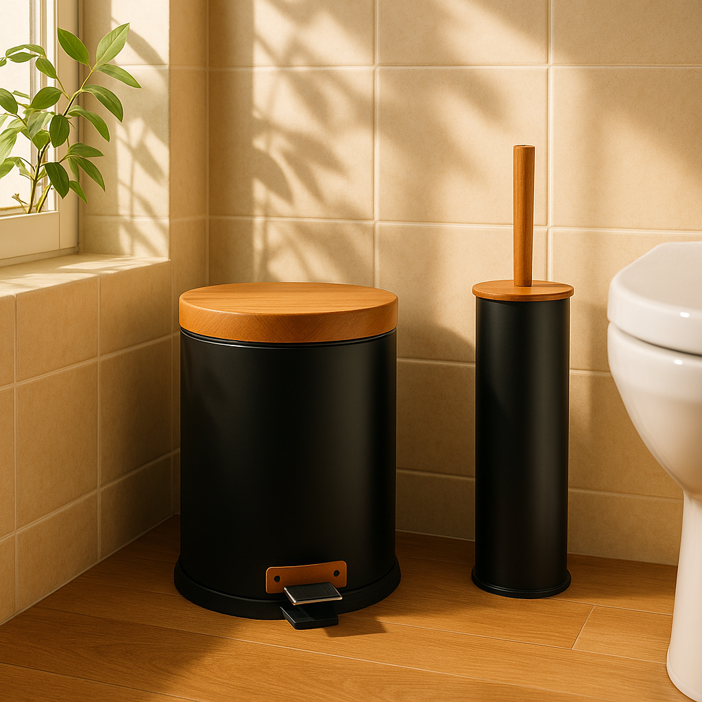 Eco Basics Dus Bin - Houten deksel - WC set - 5L