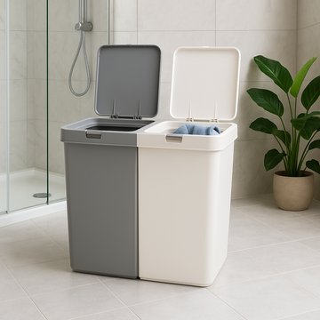 Wasmand - 2 Vakken met Deksel - Met Touch Deksel - 80L